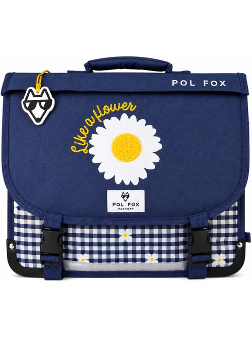 Cartable fille POL FOX DAISY réversible 38 cm – 2 compartiments – Bleu marine marguerites - Kiabi