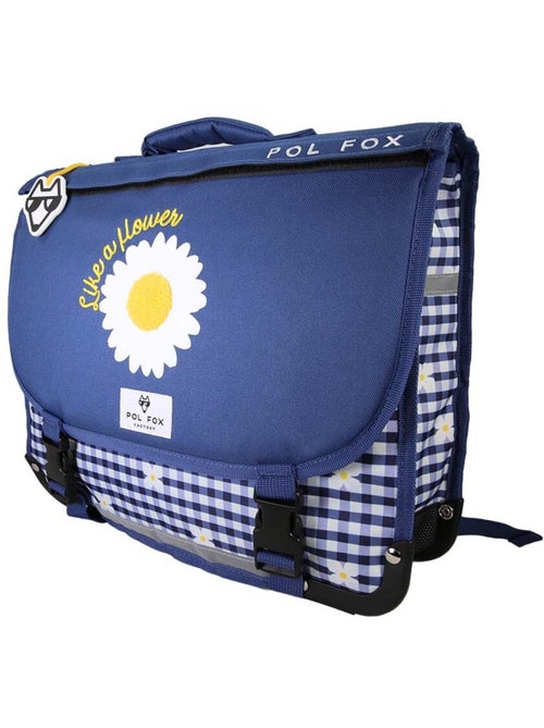 Cartable fille POL FOX DAISY réversible 38 cm – 2 compartiments – Bleu marine marguerites - Kiabi