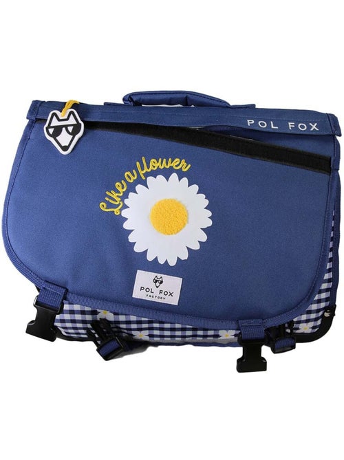 Cartable fille POL FOX DAISY réversible 38 cm – 2 compartiments – Bleu marine marguerites - Kiabi