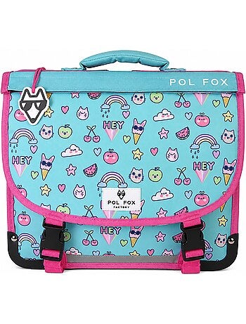 Cartable fille POL FOX KAWAI réversible à colorier 38 cm – 2 compartiments – Bleu