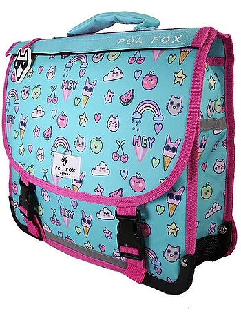 Cartable fille POL FOX KAWAI réversible à colorier 38 cm – 2 compartiments – Bleu