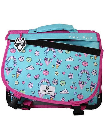Cartable fille POL FOX KAWAI réversible à colorier 38 cm – 2 compartiments – Bleu