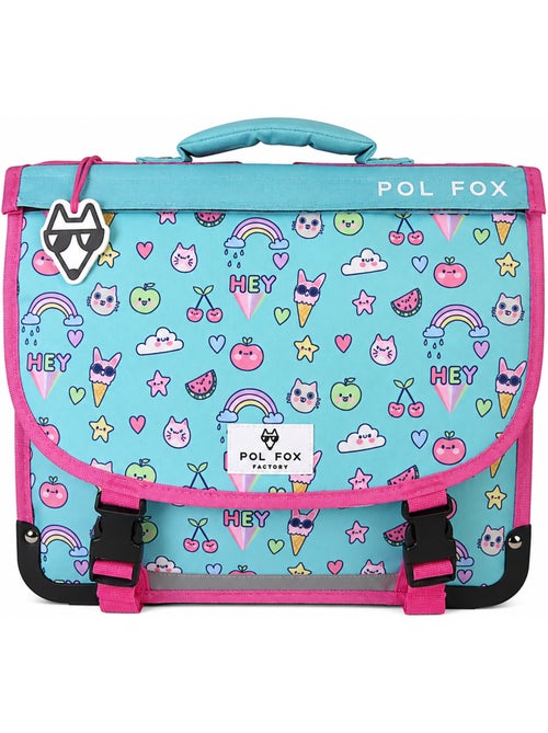 Cartable fille POL FOX KAWAI réversible à colorier 38 cm – 2 compartiments – Bleu - Kiabi