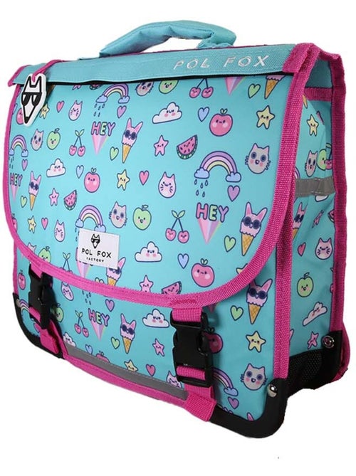 Cartable fille POL FOX KAWAI réversible à colorier 38 cm – 2 compartiments – Bleu - Kiabi