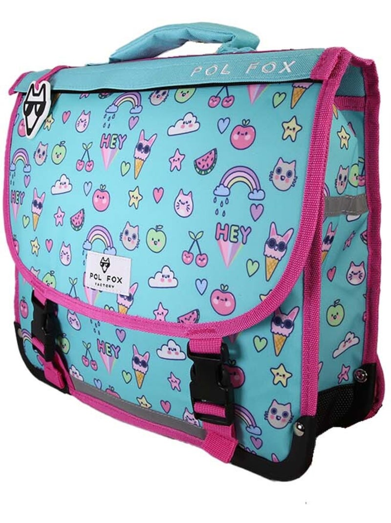 Cartable fille POL FOX KAWAI réversible à colorier 38 cm – 2 compartiments – Bleu Bleu - Kiabi