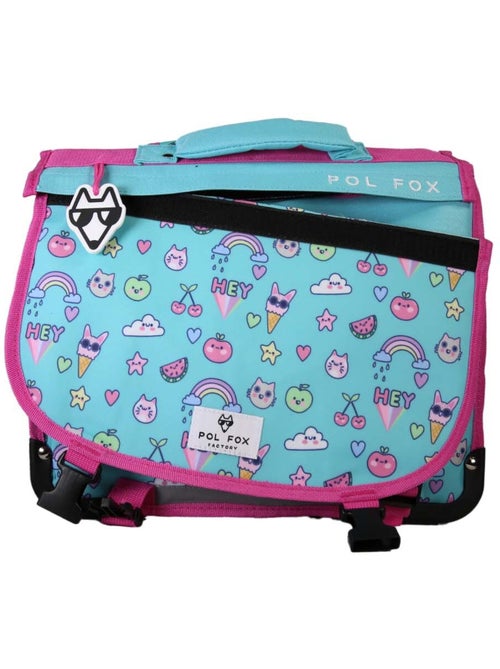 Cartable fille POL FOX KAWAI réversible à colorier 38 cm – 2 compartiments – Bleu - Kiabi