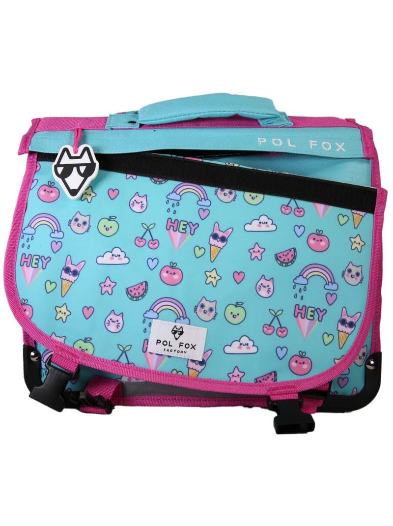 Cartable fille POL FOX KAWAI réversible à colorier 38 cm – 2 compartiments – Bleu Bleu - Kiabi