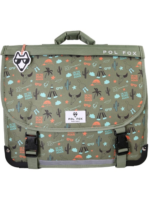 Cartable garçon 35 cm réversible 1 compartiment POL FOX Road Trip vert motif van et aventure - Kiabi