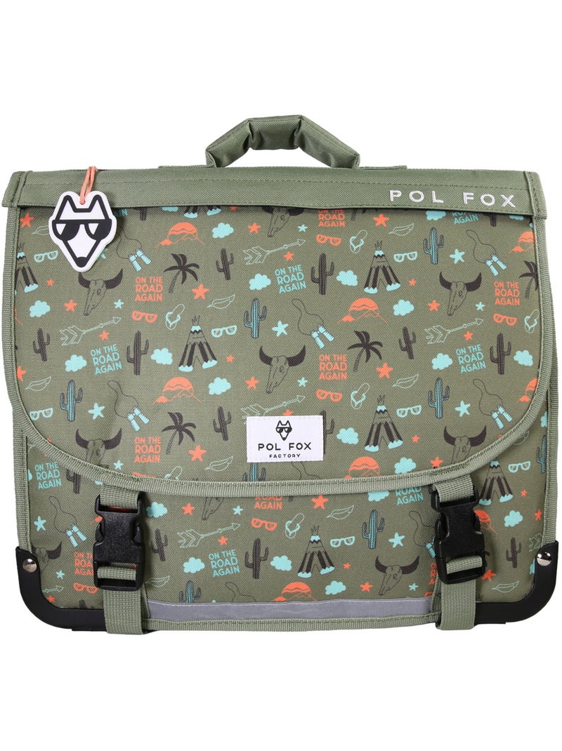 Cartable garçon 35 cm réversible 1 compartiment POL FOX Road Trip vert motif van et aventure Vert - Kiabi