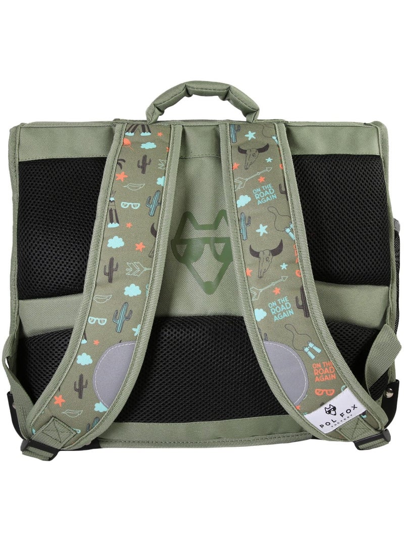 Cartable garçon 35 cm réversible 1 compartiment POL FOX Road Trip vert motif van et aventure Vert - Kiabi