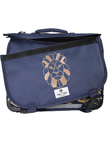 Cartable garçon 38 cm réversible 2 compartiments POL FOX Lion bleu marine motif lion