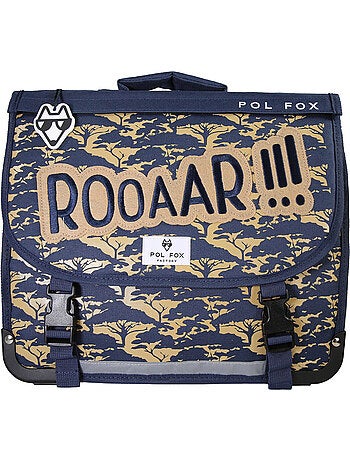 Cartable garçon 38 cm réversible 2 compartiments POL FOX Lion bleu marine motif lion