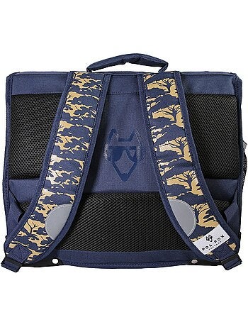 Cartable garçon 38 cm réversible 2 compartiments POL FOX Lion bleu marine motif lion