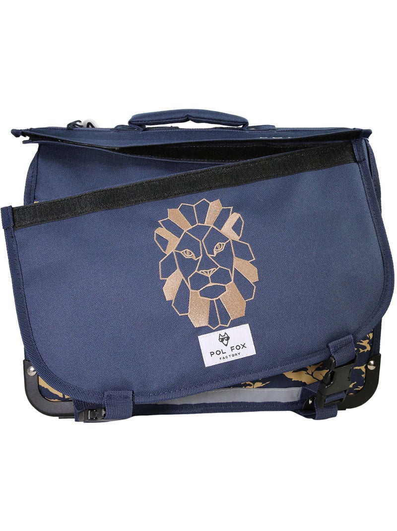 Cartable garçon 38 cm réversible 2 compartiments POL FOX Lion bleu marine motif lion Bleu marine - Kiabi