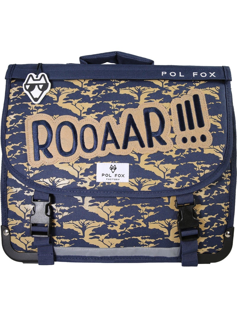 Cartable garçon 38 cm réversible 2 compartiments POL FOX Lion bleu marine motif lion Bleu marine - Kiabi
