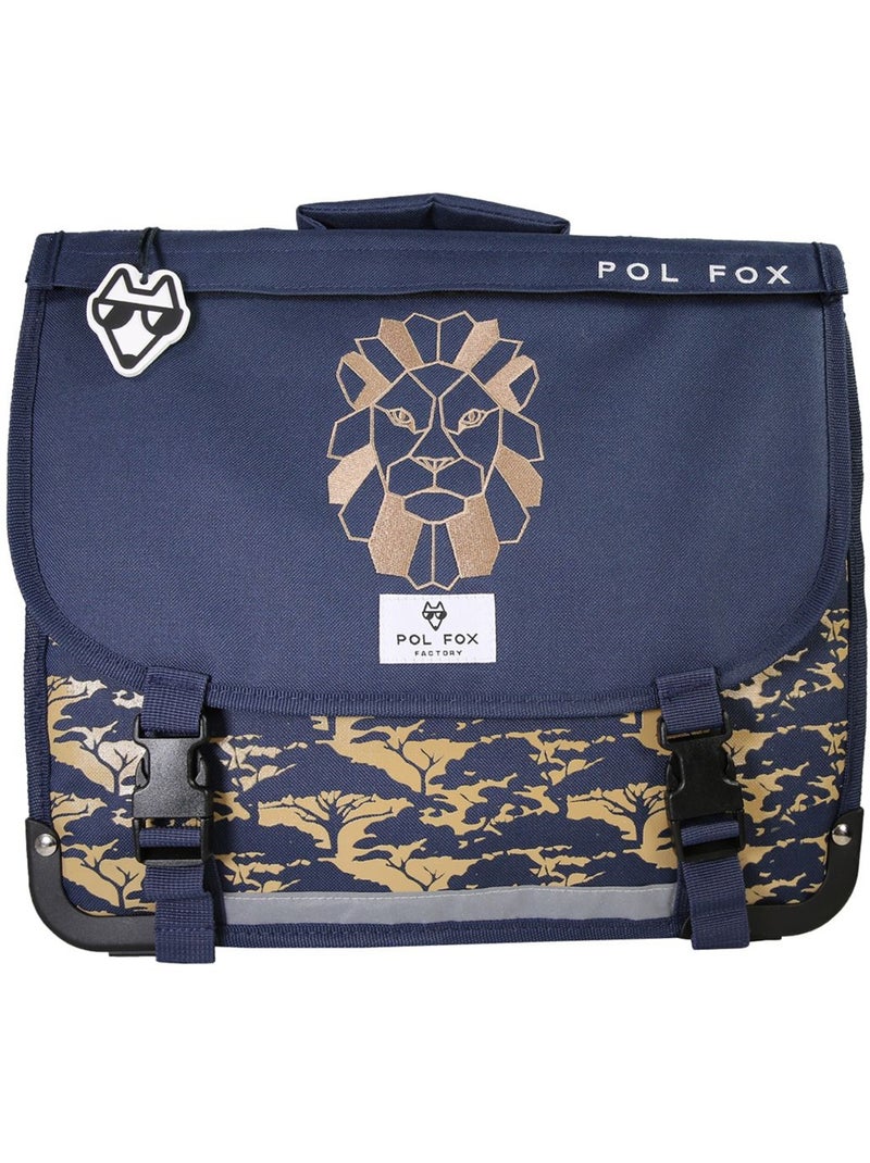 Cartable garçon 38 cm réversible 2 compartiments POL FOX Lion bleu marine motif lion Bleu marine - Kiabi
