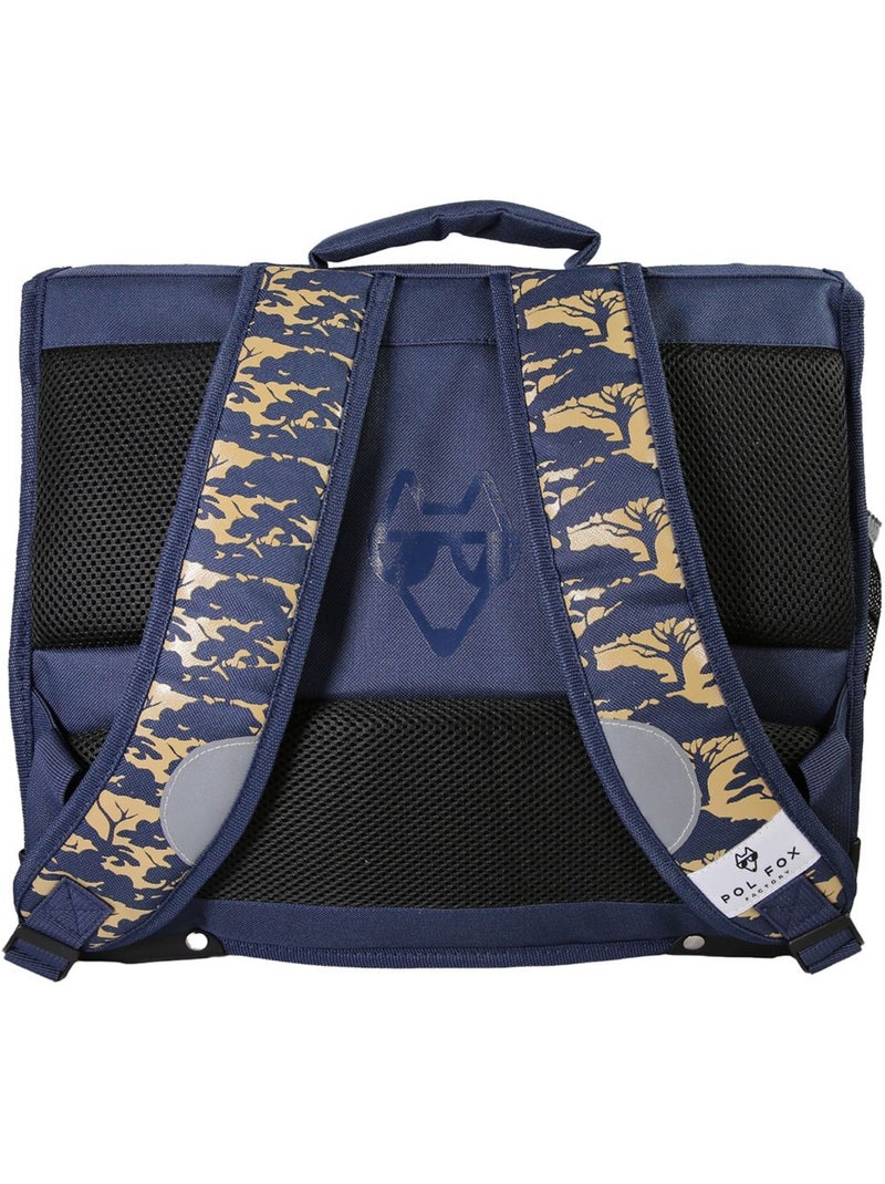 Cartable garçon 38 cm réversible 2 compartiments POL FOX Lion bleu marine motif lion Bleu marine - Kiabi