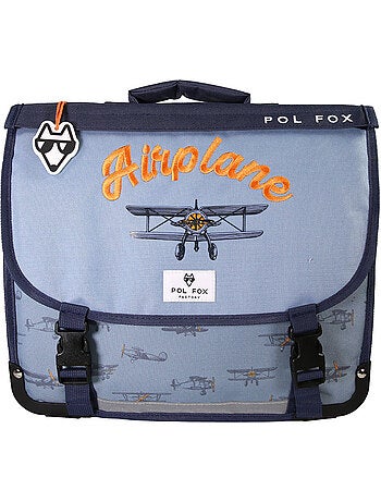 Cartable garçon POL FOX AIRPLANE 35 cm réversible 1 compartiment bleu avion CP