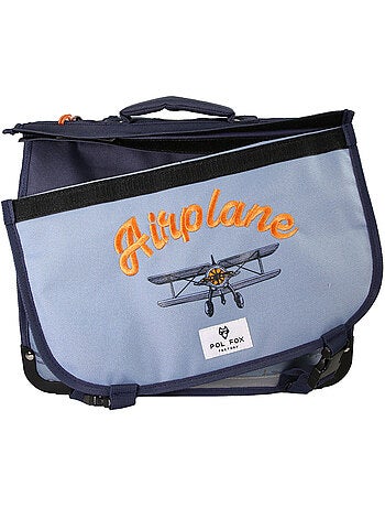 Cartable garçon POL FOX AIRPLANE 35 cm réversible 1 compartiment bleu avion CP
