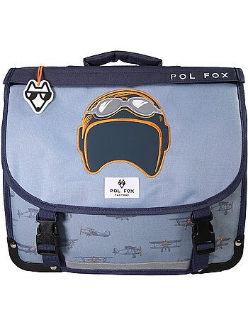 Cartable garçon POL FOX AIRPLANE 35 cm réversible 1 compartiment bleu avion CP