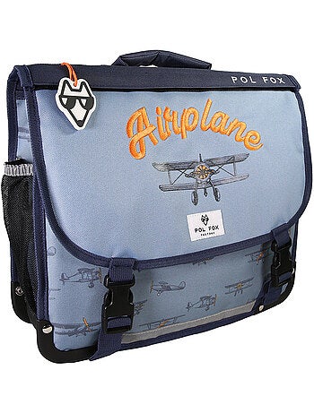 Cartable garçon POL FOX AIRPLANE 35 cm réversible 1 compartiment bleu avion CP