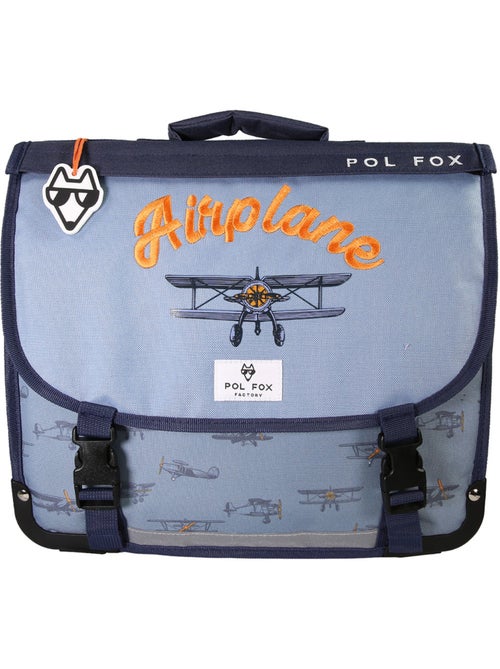 Cartable garçon POL FOX AIRPLANE 35 cm réversible 1 compartiment bleu avion CP - Kiabi