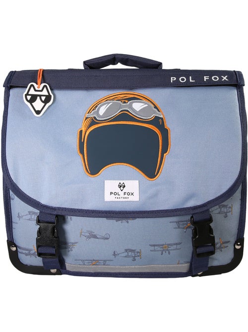 Cartable garçon POL FOX AIRPLANE 35 cm réversible 1 compartiment bleu avion CP - Kiabi