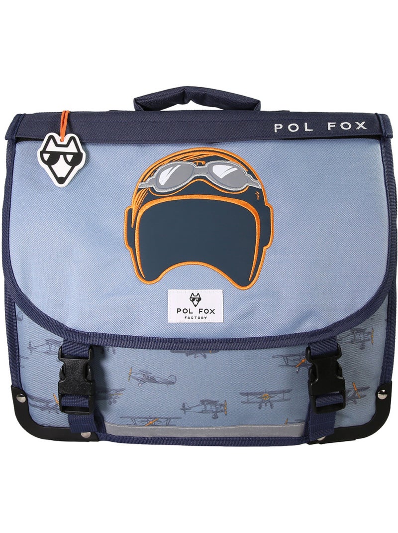 Cartable garçon POL FOX AIRPLANE 35 cm réversible 1 compartiment bleu avion CP Multicolore - Kiabi