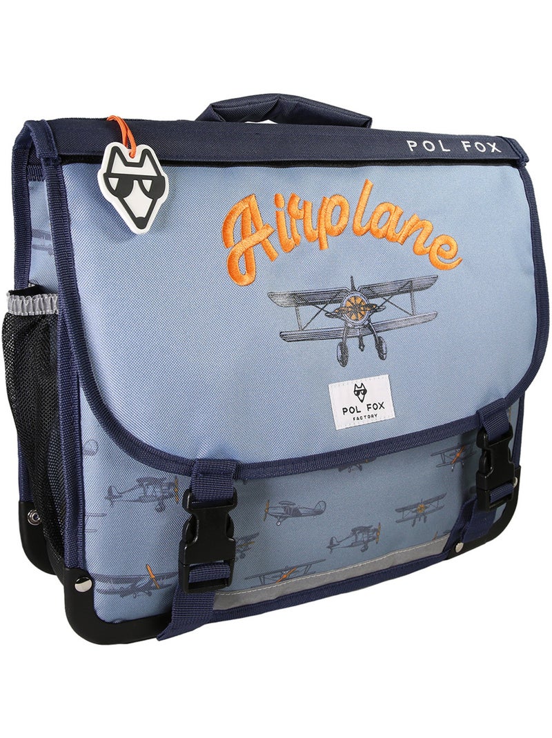 Cartable garçon POL FOX AIRPLANE 35 cm réversible 1 compartiment bleu avion CP Multicolore - Kiabi