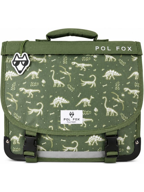 Cartable garçon POL FOX JURASSIC réversible 38 cm – 2 compartiments – Vert dinosaure - Kiabi