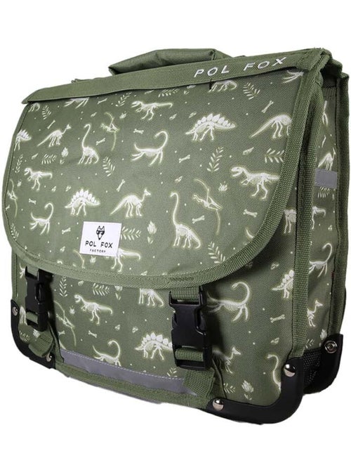 Cartable garçon POL FOX JURASSIC réversible 38 cm – 2 compartiments – Vert dinosaure - Kiabi