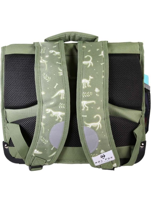 Cartable garçon POL FOX JURASSIC réversible 38 cm – 2 compartiments – Vert dinosaure - Kiabi