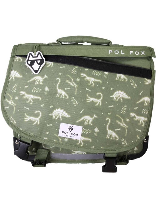 Cartable garçon POL FOX JURASSIC réversible 38 cm – 2 compartiments – Vert dinosaure - Kiabi