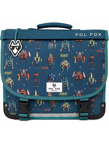 Cartable garçon POL FOX ROBOT réversible à colorier 38 cm – 2 compartiments – Bleu
