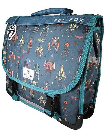 Cartable garçon POL FOX ROBOT réversible à colorier 38 cm – 2 compartiments – Bleu