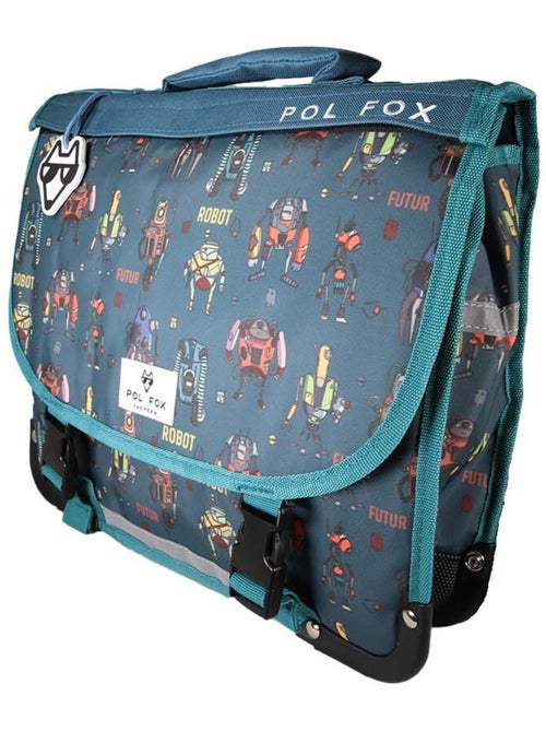 Cartable garçon POL FOX ROBOT réversible à colorier 38 cm – 2 compartiments – Bleu - Kiabi