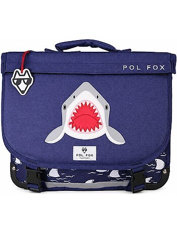 Cartable garçon POL FOX SHARK réversible 38 cm – 2 compartiments – Bleu marine