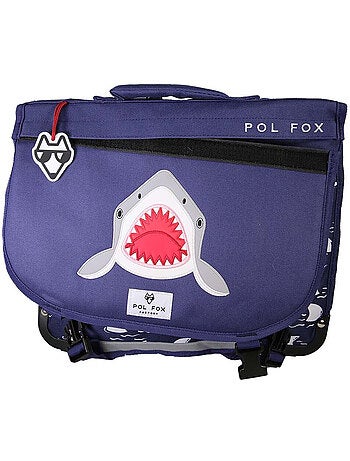Cartable garçon POL FOX SHARK réversible 38 cm – 2 compartiments – Bleu marine