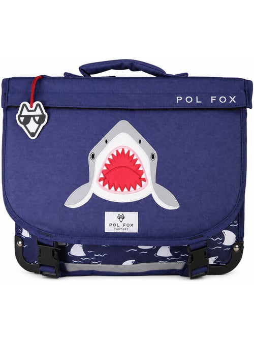 Cartable garçon POL FOX SHARK réversible 38 cm – 2 compartiments – Bleu marine - Kiabi