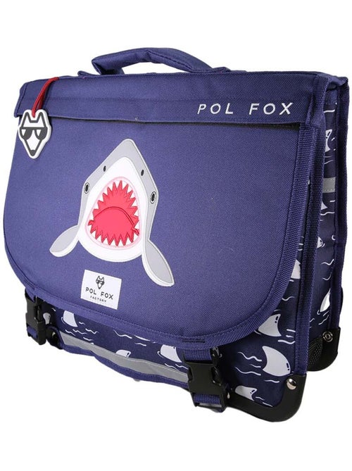 Cartable garçon POL FOX SHARK réversible 38 cm – 2 compartiments – Bleu marine - Kiabi