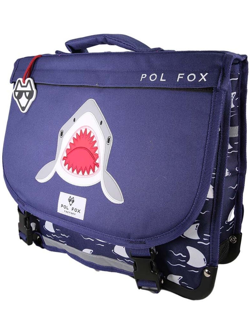 Cartable garçon POL FOX SHARK réversible 38 cm – 2 compartiments – Bleu marine Bleu marine - Kiabi