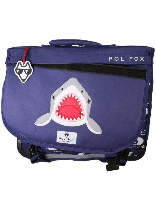 Cartable garçon POL FOX SHARK réversible 38 cm – 2 compartiments – Bleu marine - Kiabi