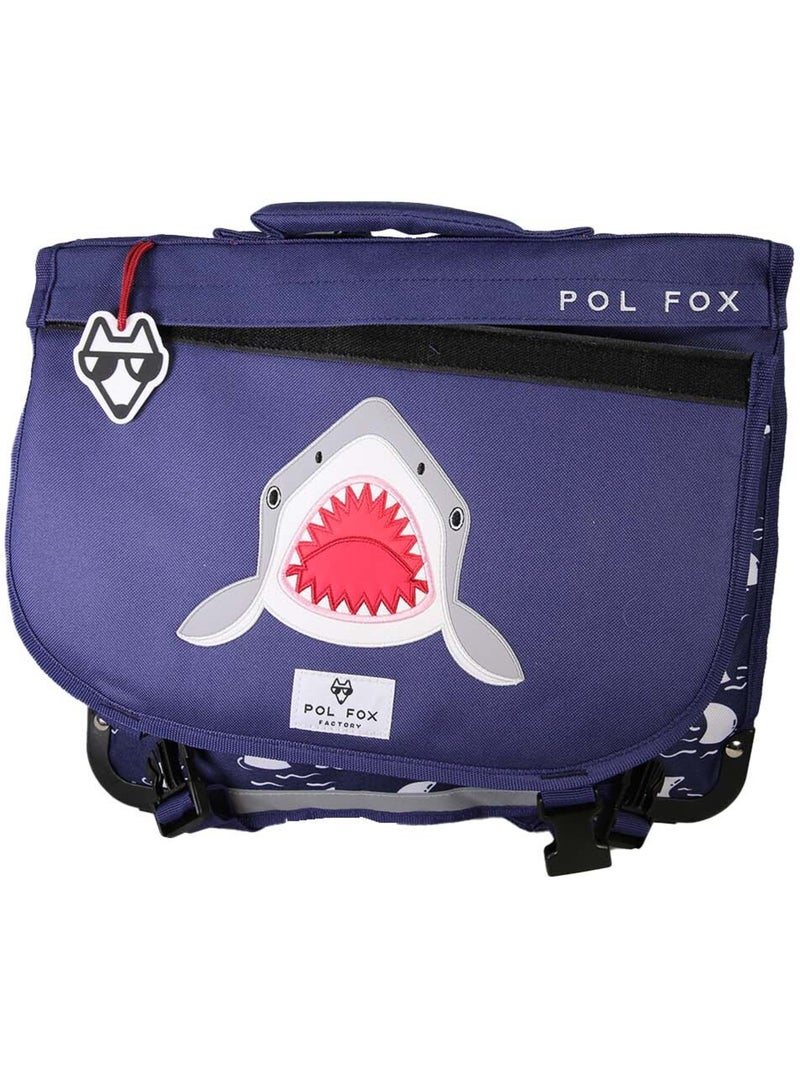 Cartable garçon POL FOX SHARK réversible 38 cm – 2 compartiments – Bleu marine Bleu marine - Kiabi