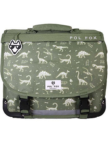 Cartable POL FOX JURASSIC garçon 35 cm réversible vert 1 compartiment dinosaure maternelle CP