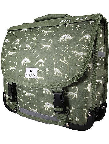 Cartable POL FOX JURASSIC garçon 35 cm réversible vert 1 compartiment dinosaure maternelle CP