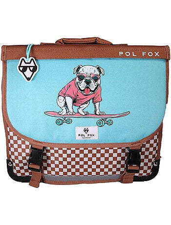 Cartable POL FOX SKATE garçon 38 cm réversible 2 compartiments marron bleu