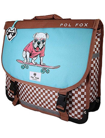 Cartable POL FOX SKATE garçon 38 cm réversible 2 compartiments marron bleu