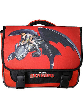 Cartable primaire garçon 38 cm 2 compartiments DRAGONS rouge et noir