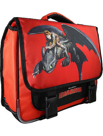 Cartable primaire garçon 38 cm 2 compartiments DRAGONS rouge et noir