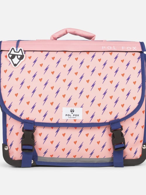 Cartable réversible 38 cm POL FOX HEART rose motif cœur et éclairs - Kiabi